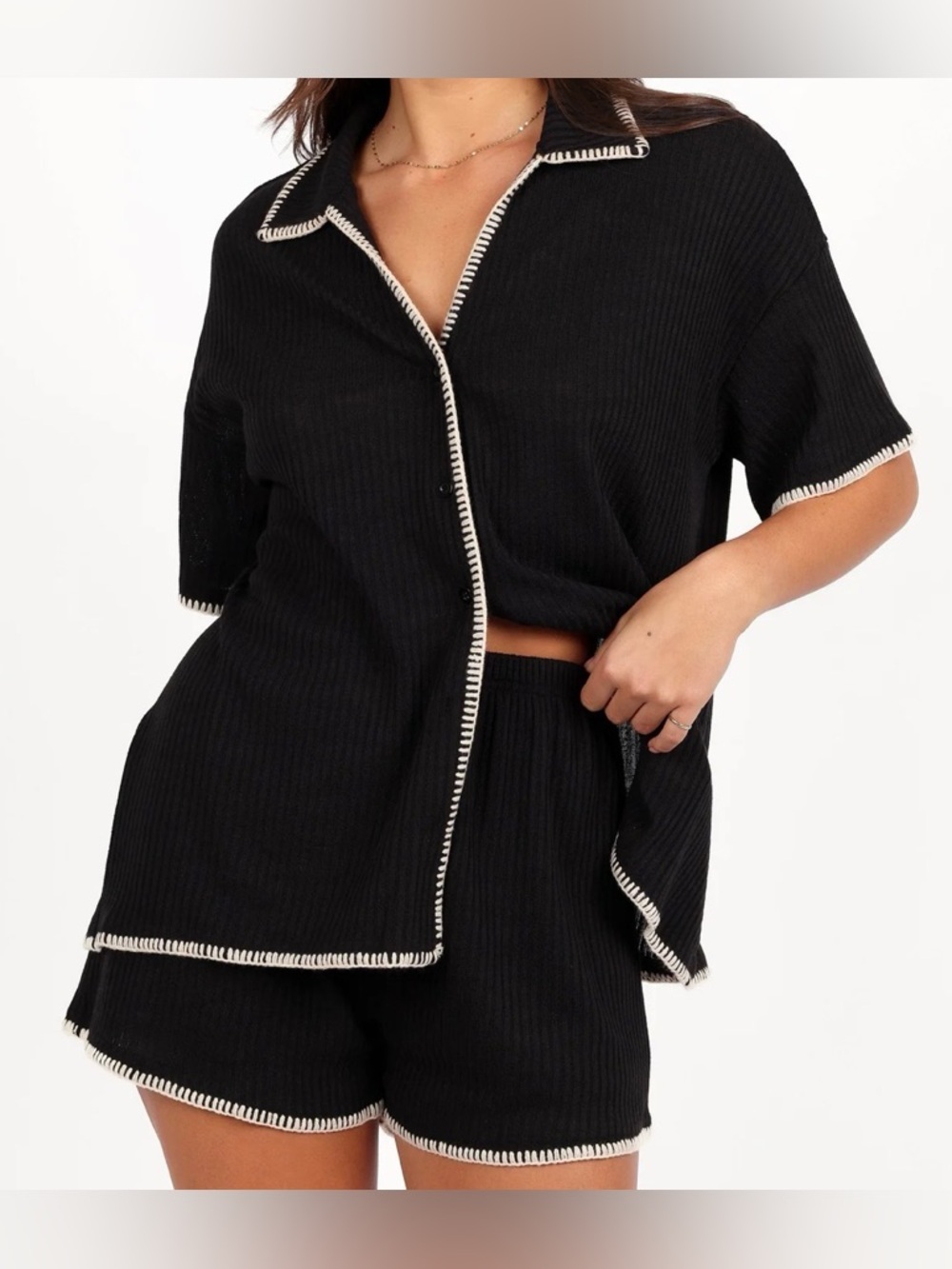 Petal & Pup Essen Knit Shirt Set (Black/Cream)